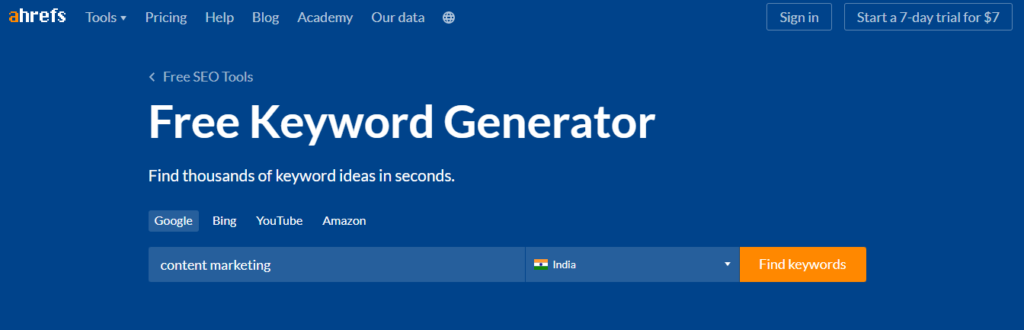 ahrefs free keyword generator tool